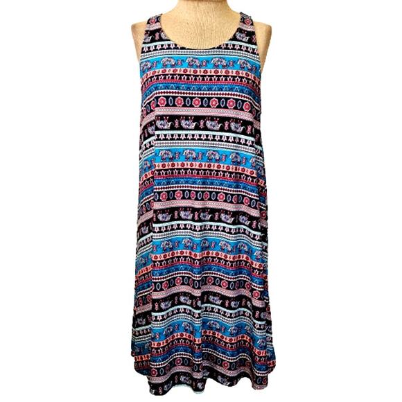 Multicolor Elephant Print Sleeveless Shift Dress Size Medium - Picture 1 of 6